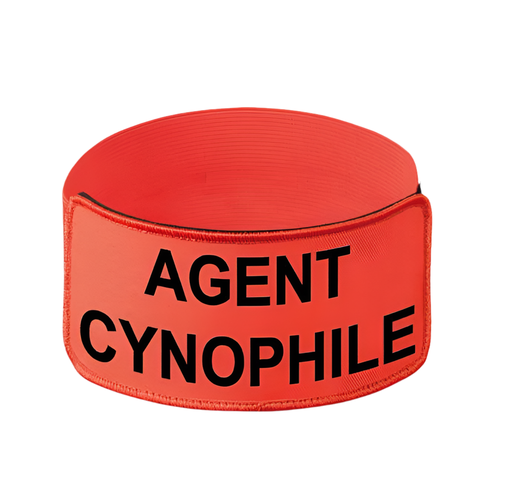 Brassard EXPERT ORANGE brodé AGENT CYNOPHILE NOIR élastique orange réglable